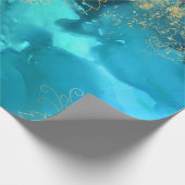 Papier Cadeau Extraits floraux d'or sur Vert Turquoise (Coin)