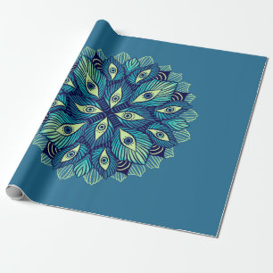 Papier Cadeau Eyes Psychédéliques Bleu Floral