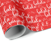 Papier Cadeau Fa la Falala White Script Hearts Red Christmas (Coin rond)