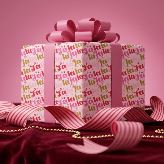 Papier Cadeau Fa La La Fille Rose Typographique Noël