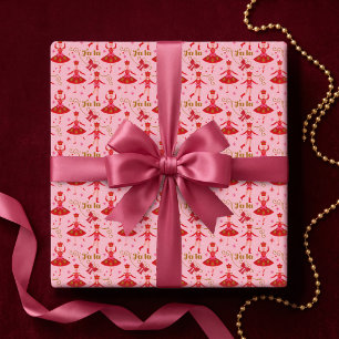 Papier Cadeau Fa La La Girly Rose Casse-Noisette Ballet Noël