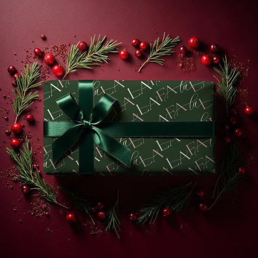 Papier Cadeau Fa La La Green & Pink Typographic Christmas Carol