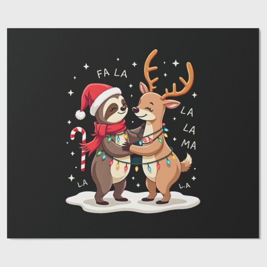 Papier Cadeau Fa La La Llama Xmas Lights Sloth Riding Llama Chri (Plat)