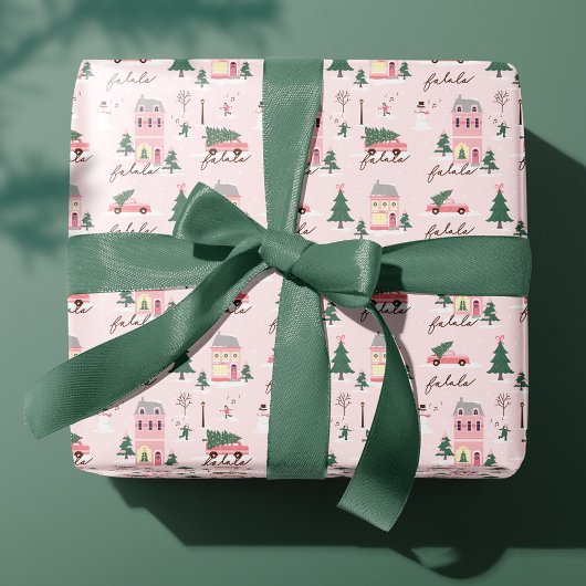 Papier Cadeau Fa La Maison Pour Les Vacances Ville & Pink Retro