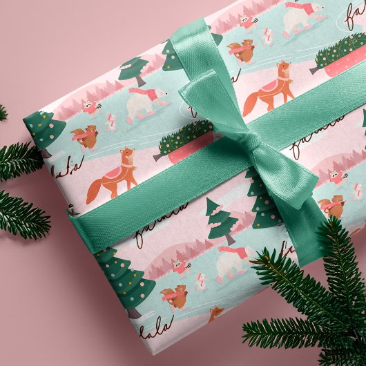 Papier Cadeau Fa La Winter Wonderland Forest Bois Animaux