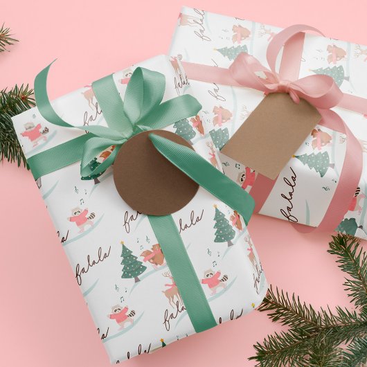 Papier Cadeau Fa La Winter Wonderland Forest Bois Animaux