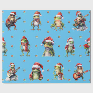Papier Cadeau Fabuleux Frog Rock Band Noël Fêtes sur Blue