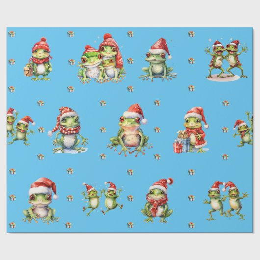 Papier Cadeau Fabuleux Grenouilles Noël Fête en Bleu (Couture)