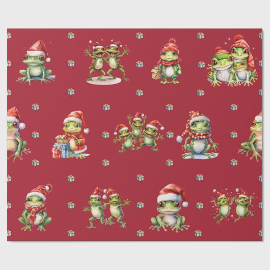 Papier Cadeau Fabulous Frogs Noël Fêtes sur Red Wrapper (Plat)