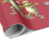 Papier Cadeau Fabulous Frogs Noël Fêtes sur Red Wrapper (Coin rond)