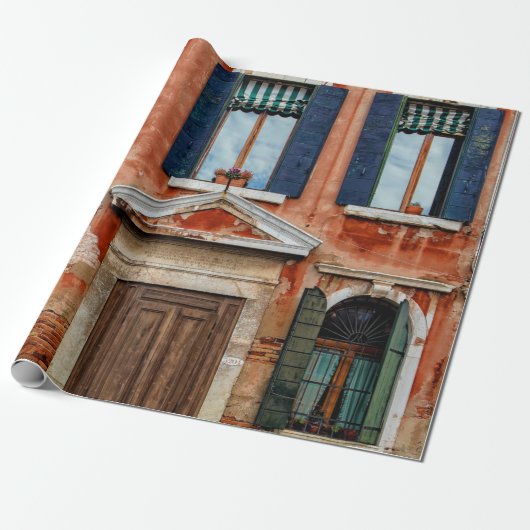 PAPIER CADEAU FAÇADE DE BÂTIMENT PEINTE ORANGE (Déroulé)