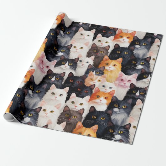 Papier Cadeau Face de chat mignonne sans couture (Déroulé)