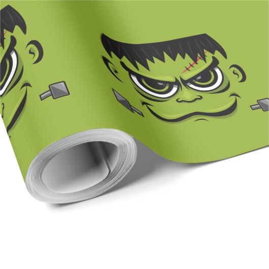 Papier Cadeau Face Frankenstein Halloween (Coin rond)