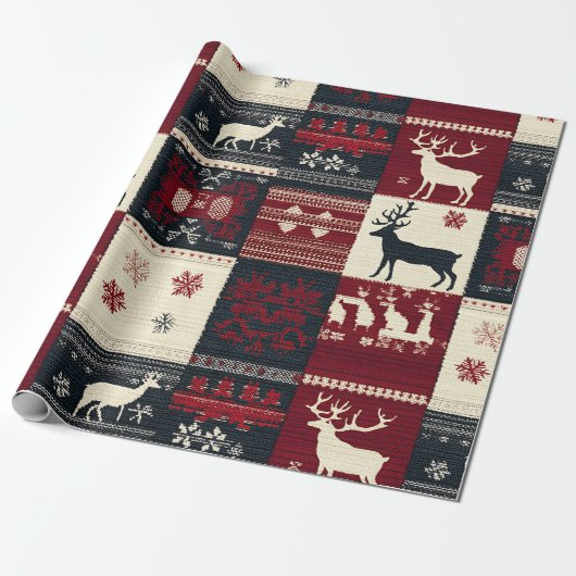 Papier Cadeau Fair Isle Patchwork | Renard rustique (Déroulé)
