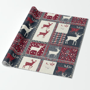 Papier Cadeau Fair Isle Patchwork Renne rustique (2)