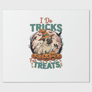 Papier Cadeau Faire des tours friandises Halloween Pug Sorcière