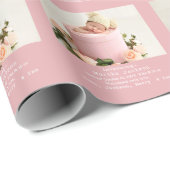 Papier Cadeau Faire-part de naissance bébé photo rose fille Carr (Coin rond)