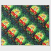 Papier Cadeau FAIRY RÊVER SUR FLEURS ROUGES Vert Imaginaire Jaun (Plat)