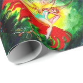 Papier Cadeau FAIRY RÊVER SUR FLEURS ROUGES Vert Imaginaire Jaun (Coin rond)