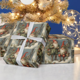 Papier Cadeau Fairy Tale Noël Gnomes dans la forêt