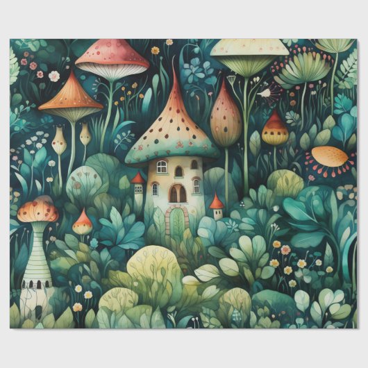 Papier Cadeau Fairytale en Fairyland Maison de champignons Green (Plat)