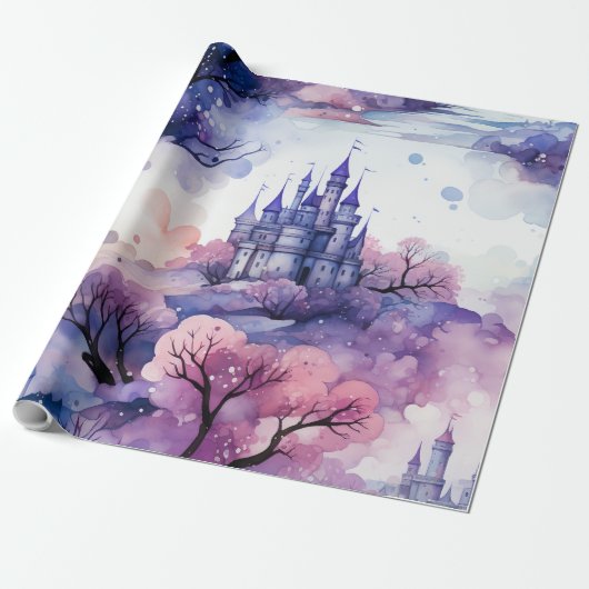 Papier Cadeau Fairytale in Fairyland Dark Blue violet et rose (Déroulé)