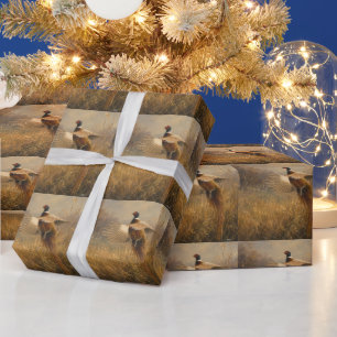 Papier Cadeau Faisan en vol doré
