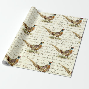 Papier Cadeau Faisan vintage sur écriture de lettre antique