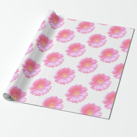 Papier Cadeau Faisée de gerbera rose pâle (Déroulé)