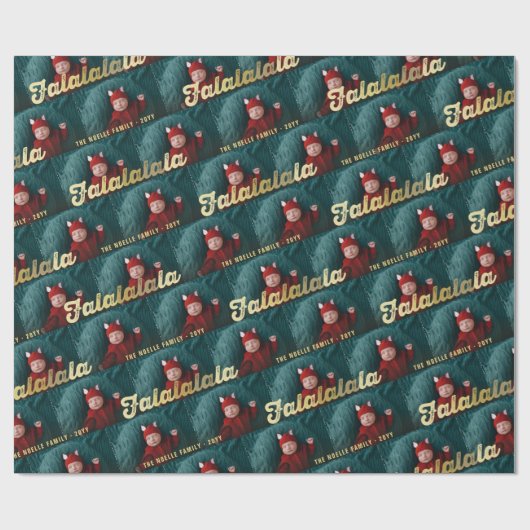 Papier Cadeau Falalala Gold Ombre Script Noël Multi Photo (Plat)