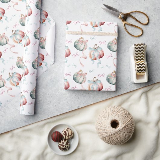Papier Cadeau Fall Pastel Pumpkins and Bows Wrapping Paper (Artisanat)