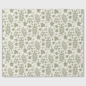 Papier Cadeau Fallen Feuille Grand Motif Vert sur Crème (Plat)