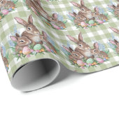 Papier Cadeau Famille Bunny Pâques En vichy (Coin rond)