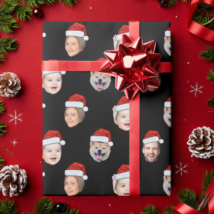 Papier Cadeau Famille de chapeau de Père Noël personnalisé avec 