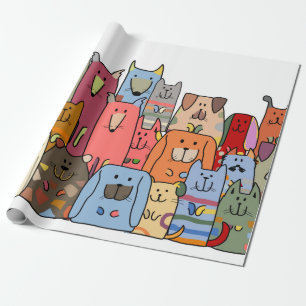 Papier Cadeau Famille de chiens amusants, motif sans soudure, vi