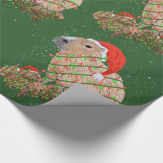 Papier Cadeau Famille de Noël Capybara enroulée dans la lumière  (Coin)