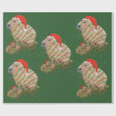 Papier Cadeau Famille de Noël Capybara enroulée dans la lumière  (Plat)