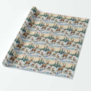 Papier Cadeau Famille de rennes vintage peinture de prairie hive