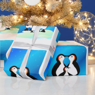 Papier Cadeau Famille mignonne de pingouins Noël