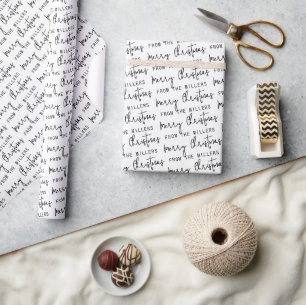 Papier Cadeau Famille minimaliste de Noël noir et blanc