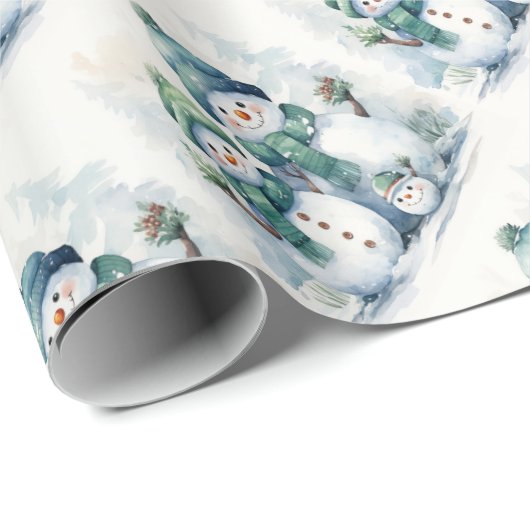 Papier Cadeau Famille Noël Snowman (Coin rond)