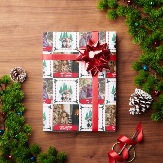 Papier Cadeau Famille Photo Chats Arbre de Noël Moderne (Cadeau de vacances)