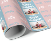 Papier Cadeau Famille rose moderne Photo Noël Joyeux (Coin rond)