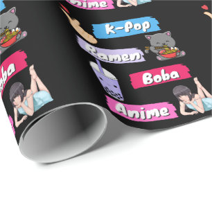Papier Cadeau Fan de la culture pop K-Pop, Ramen, Boba et Anime