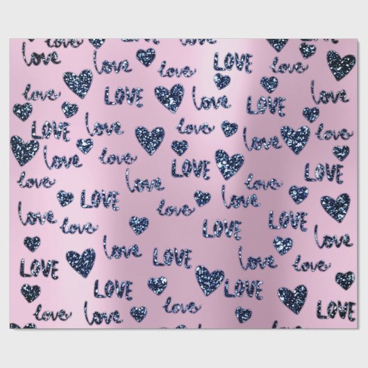 Papier Cadeau Fancy Heart Rose Bleu Marine Parties scintillant A (Plat)