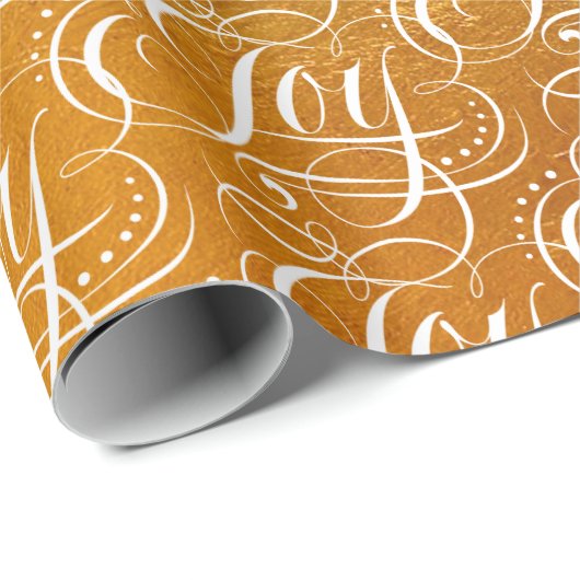 Papier Cadeau Fancy Tourbillonnant Joy Gold Foil Letting Calligr (Coin rond)