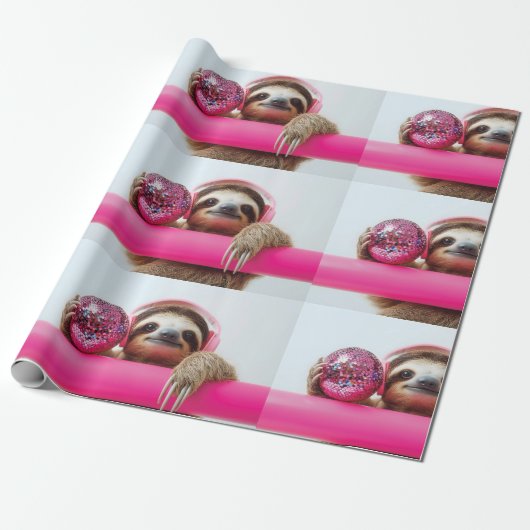 Papier Cadeau Fanky Sloth avec casque rose et boule disco (Déroulé)