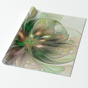Papier Cadeau Fantaisie Abstraite Moderne Fleur Fractale Colorée