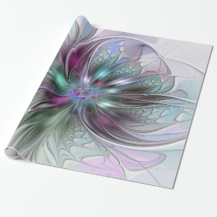 Papier Cadeau Fantaisie Abstraite Moderne Fleur Fractale Colorée