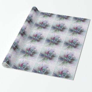 Papier Cadeau Fantaisie Abstraite Moderne Fleur Fractale Colorée